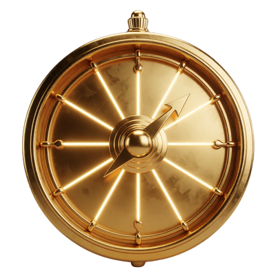 Goldenes Gl&uuml;cksrad mit leuchtenden Segmenten als Symbol f&uuml;r die Wheel-of-Fortune-Aktion
