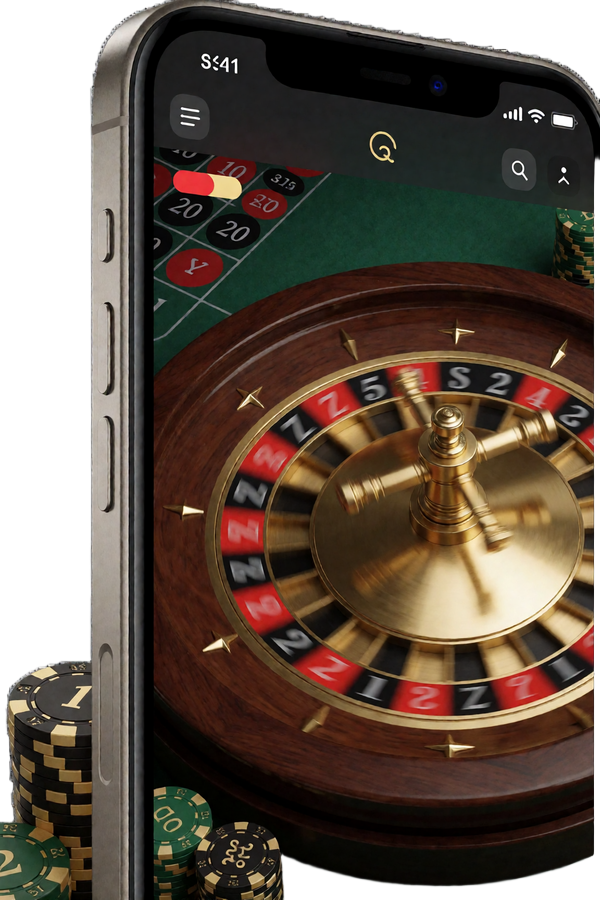 Smartphone mit Live-Roulette-Stream im Hochformat und goldener Benutzeroberfl&auml;che