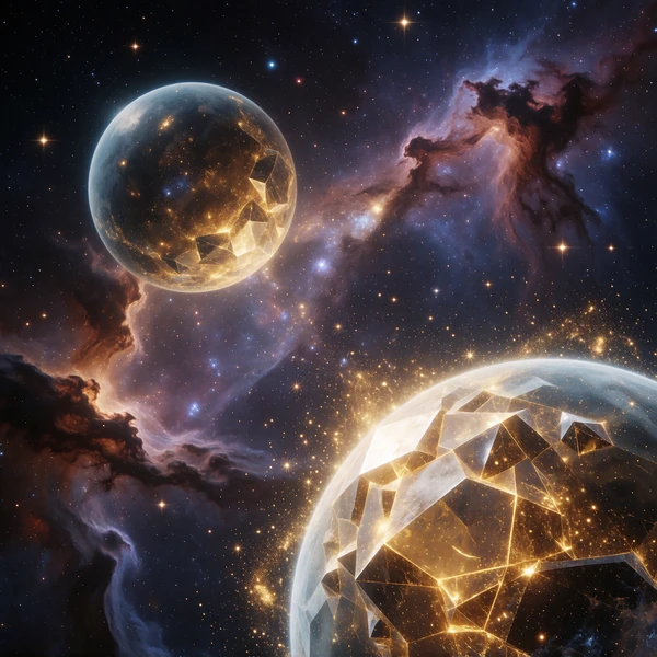 Slot Nebula Crystals mit leuchtenden Kristallplaneten und goldenem Sternenstaub
