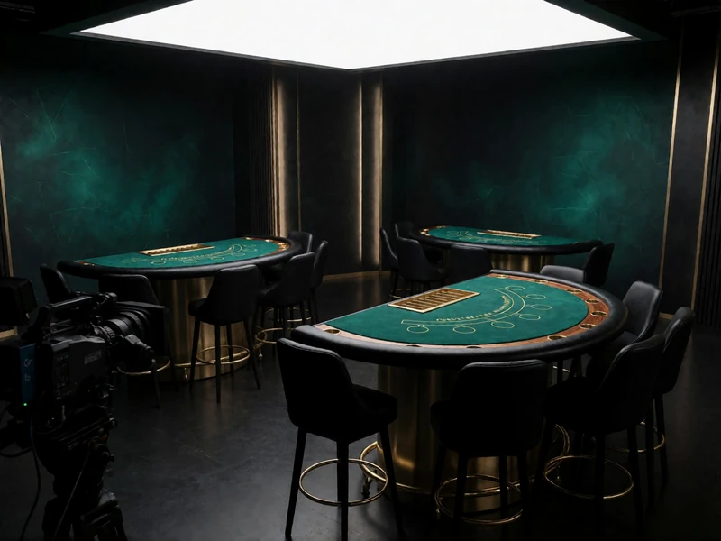 Modernes Lucky Streak Studio mit Blackjack-Tischen in Smaragdgr&uuml;n und dezenten Goldakzenten