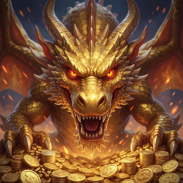 Jackpot-Slot Dragon's Hoard mit goldenem Drachen auf einem M&uuml;nzschatz