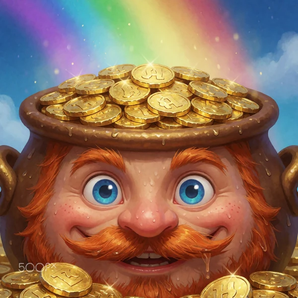 Jackpot-Slot Rainbow Gold mit Kobold-Goldtopf am Ende eines Regenbogens