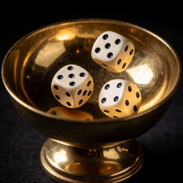 Drei Elfenbeinw&uuml;rfel fallen in eine goldene Schale beim Sic Bo im Millioner Live Casino